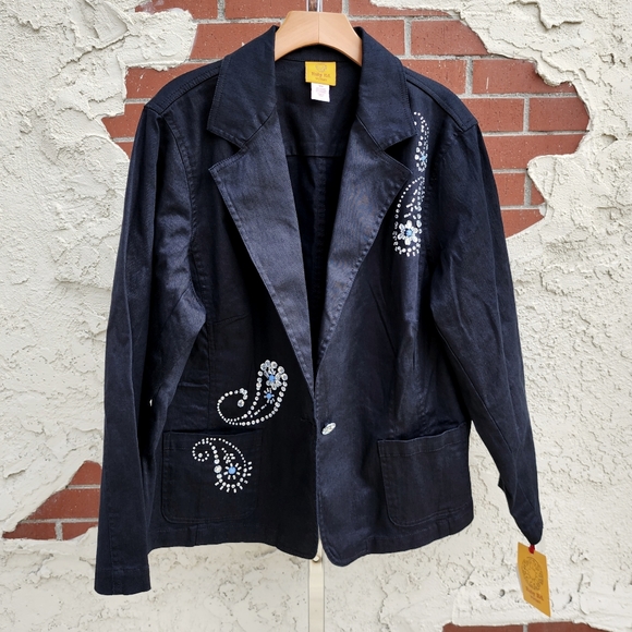 18W New $78 women RUBY RD. black denim embellished rhinestones paisley jacket - Picture 11 of 14